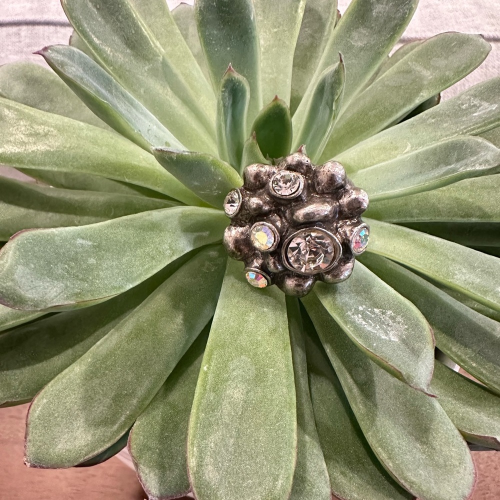 Chunky Silver Crystal Statement Bauble Chunky Rin… - image 1